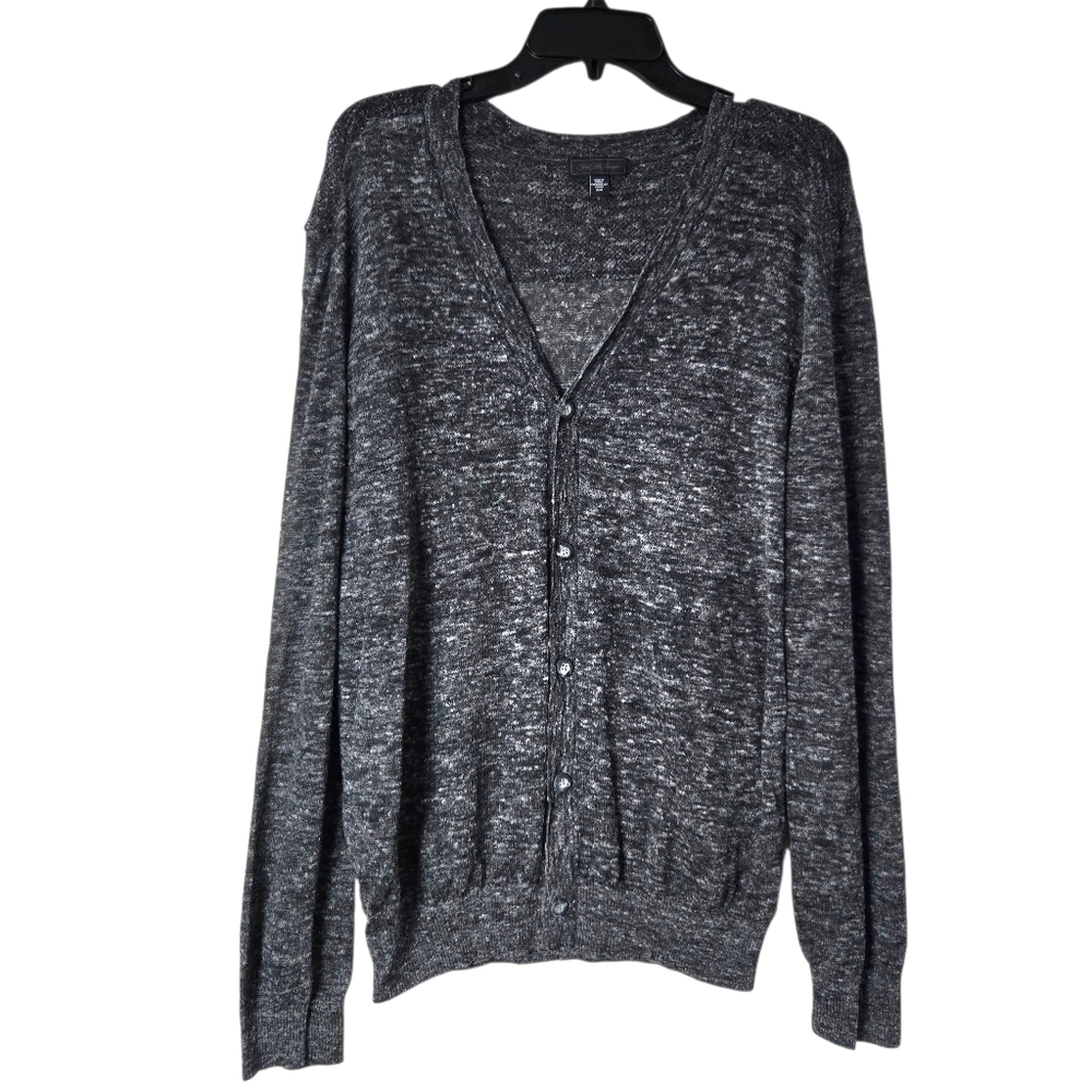 Saks Fifth Avenue Alpaca Linen V-Neck Button Front Cardigan Sweater Gray Size M